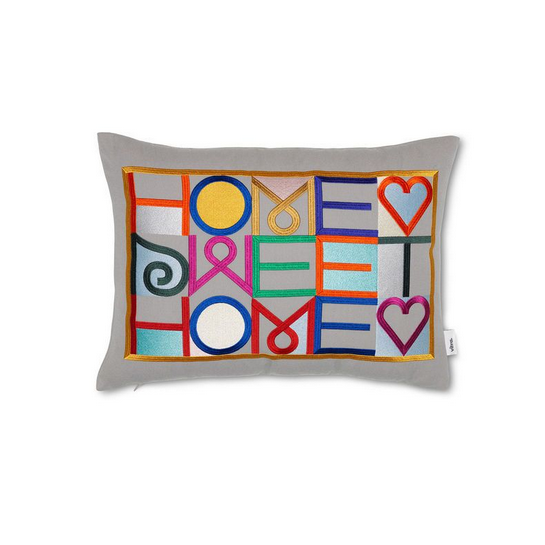 Cuscino Embroidered Pillows Home Sweet Home, grigio chiaro