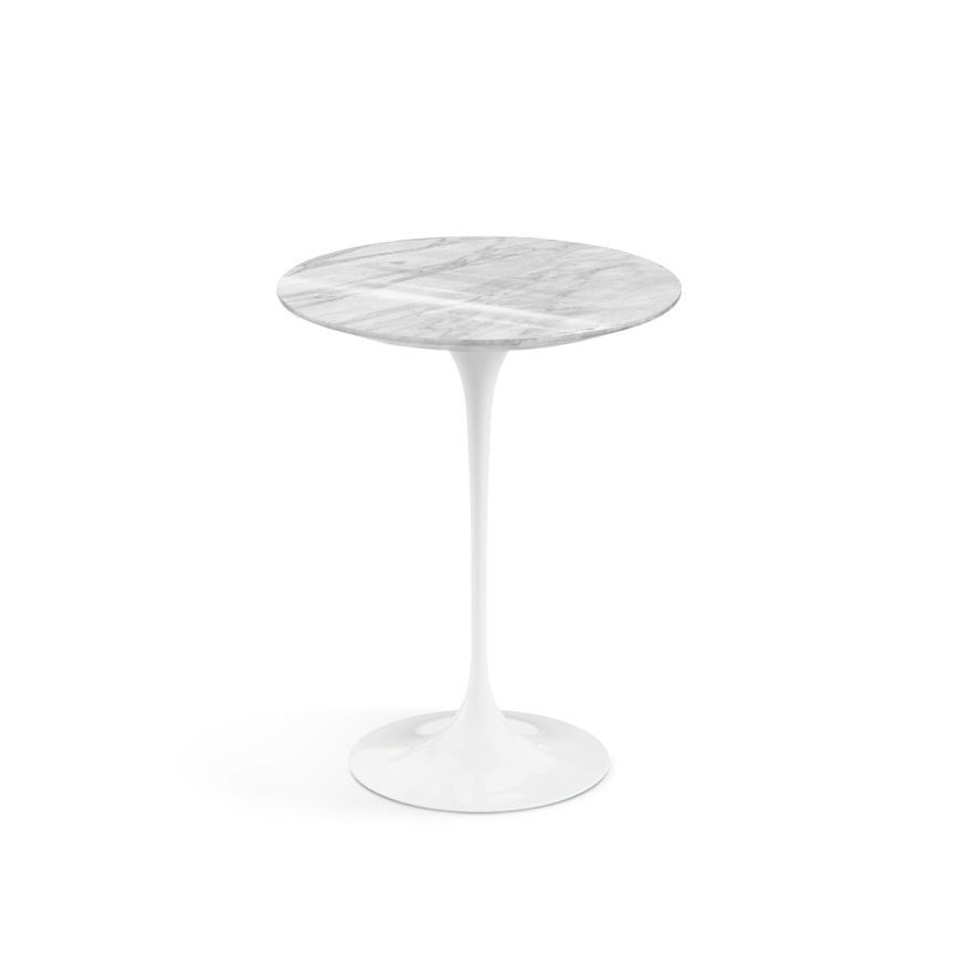 Tavolino Saarinen Ø 41 base bianca e piano in marmo statuarietto