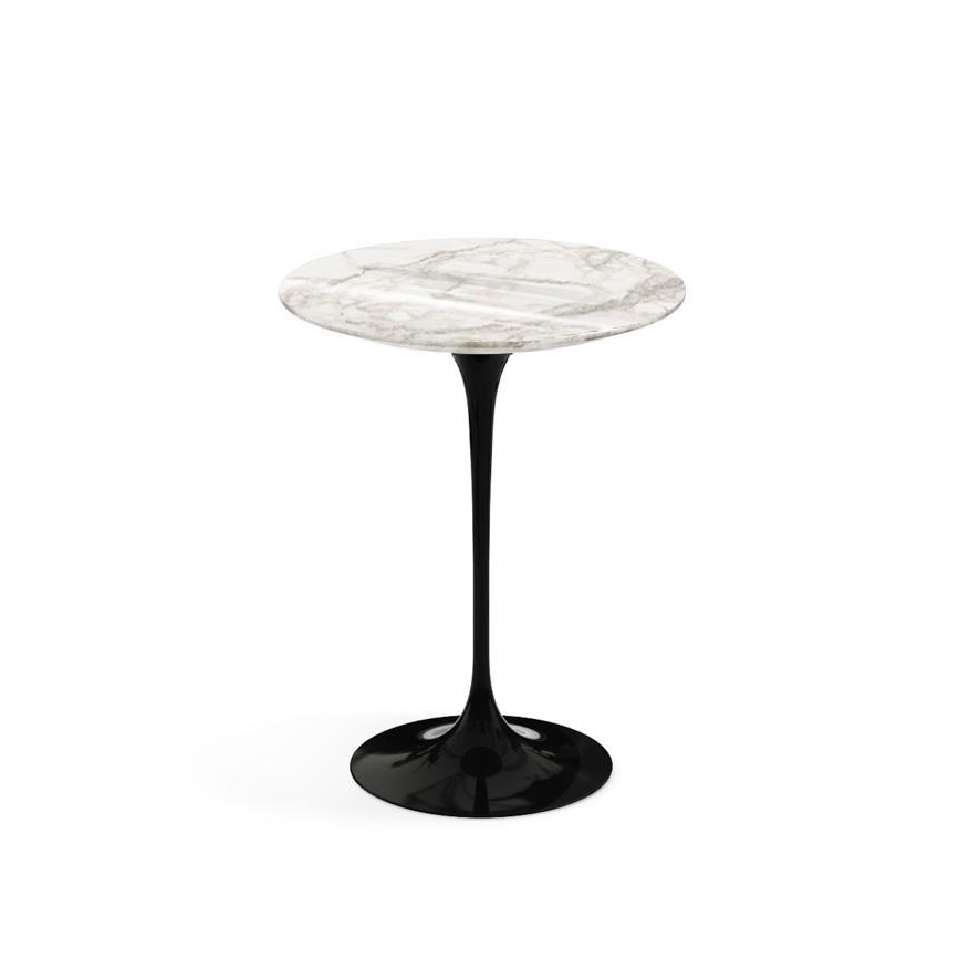 Tavolino Saarinen Ø 41 base nera e piano in marmo calacatta