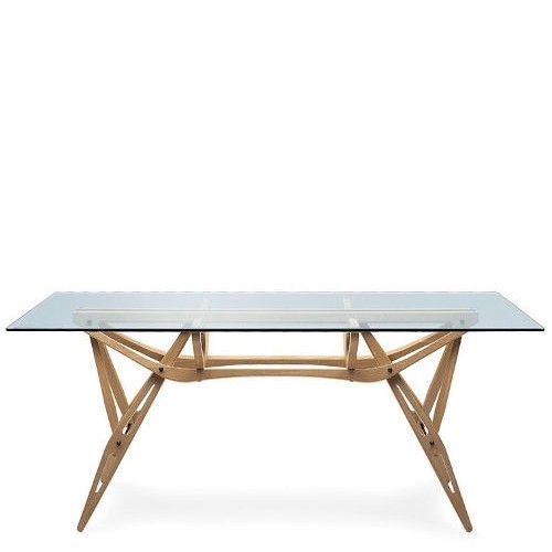 Tavolo Reale 200 x 90 piano in cristallo - base in rovere naturale